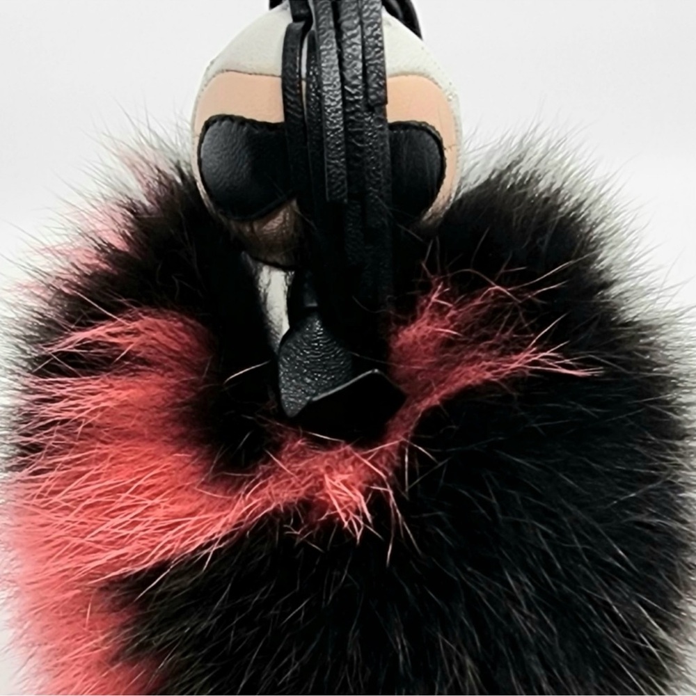 Karl Lagerfeld Red and Black Fur Keychain - Picture 3 of 4